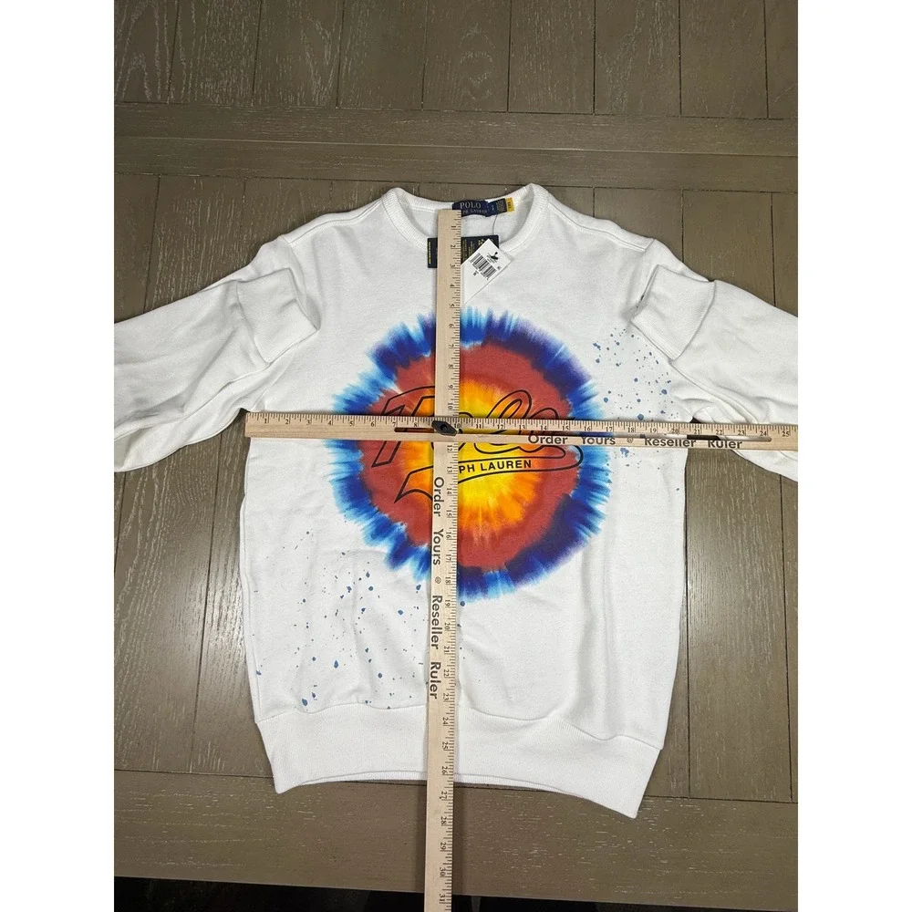 Polo Ralph‎ Lauren Sweatshirt Mens Small White Tie Dye Splatter Crewneck Logo